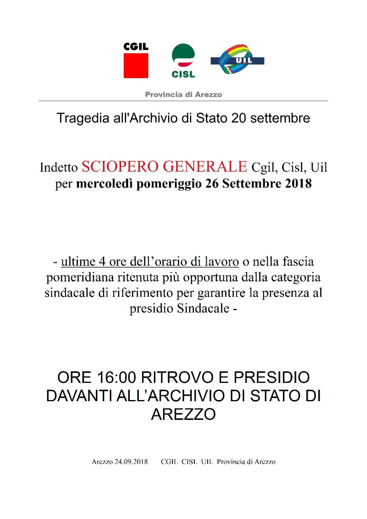 sciopero unitario 26 settembre